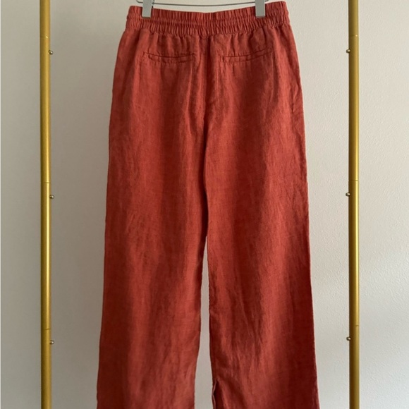 Athleta Retreat Linen Pull On Stretch Waist Wide Leg Orange Pants Trousers - Picture 3 of 5